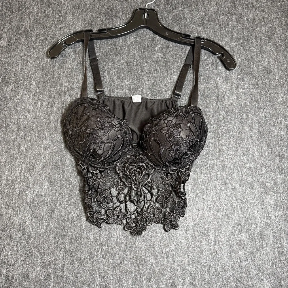 Women's‎ Black Floral Lace Large Bralette Sexy Lingerie Wireless Padded Pullover